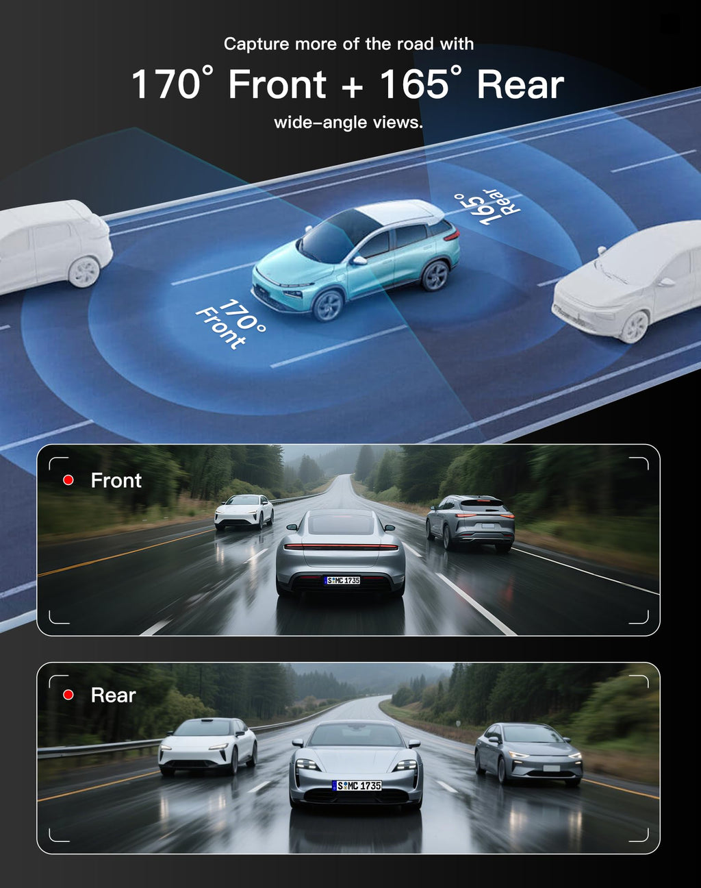 VIRROW Dash Cam Front and Rear: 4K+2.5K Dash Camera for Cars with Touch Screen 3.39" - Dashcam with WiFi APP Control 64GB Parking Mode Night Vision Loop Recording Emergency Lock (X5)