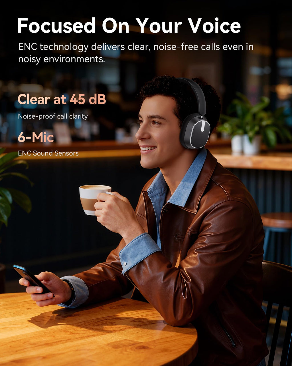 Active Noise Cancelling Headphones,120H Playtime Bluetooth 6.0 Wireless Headphones with Power Display & 6-Mic ENC Calls, 360° Spatial Audio Over Ear Headphones Foldable Headset for Travel Office Game
