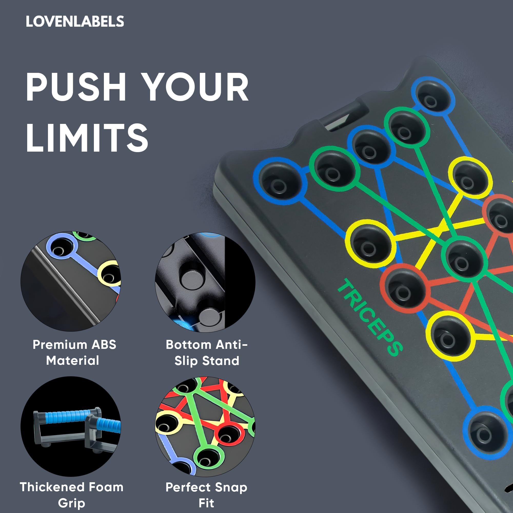 LOVENLABELS - Foldable Push-up Board | Workout Equipment for Strength Training & Bodyweight Exercises | Fitness Equipment for Men & Women | Portable Exercise Equipment for Home Gym & Calisthenics