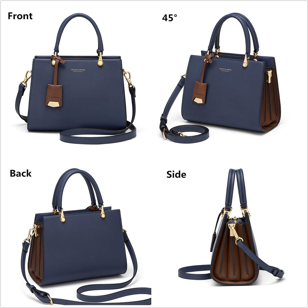 Cnoles Handbags for Women Fashion Leather Tote Shoulder Bags Ladies Handle Satchel Purse Dark Blue