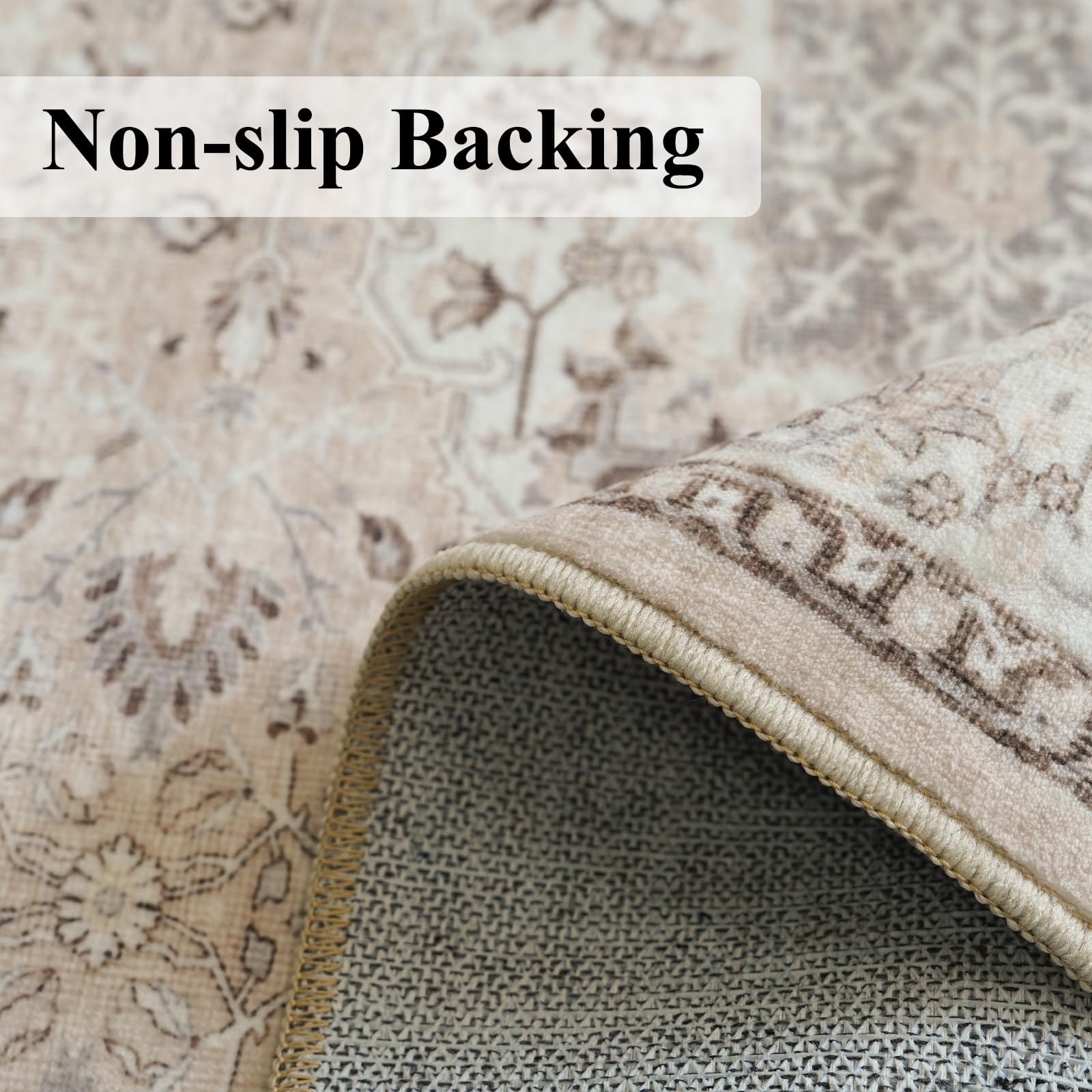 Washable Hallway 3x18 Runner Rug: Vintage Ultra Soft Non Slip Runner for Kitchen Entrance Indoor Farmhouse Long Carpet for Living Room Bathroom Low Pile Floor Mat for Bedroom Dining Room (3X18, Beige)