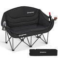 KingCamp Double Camping Chair, Oversized Heavy Duty 660lbs Loveseat for Adults Portable Folding XL 2 Person Couch Padded Comfortable Two Seat with Cup Holder for Outdoor Lawn Backyard, Black
