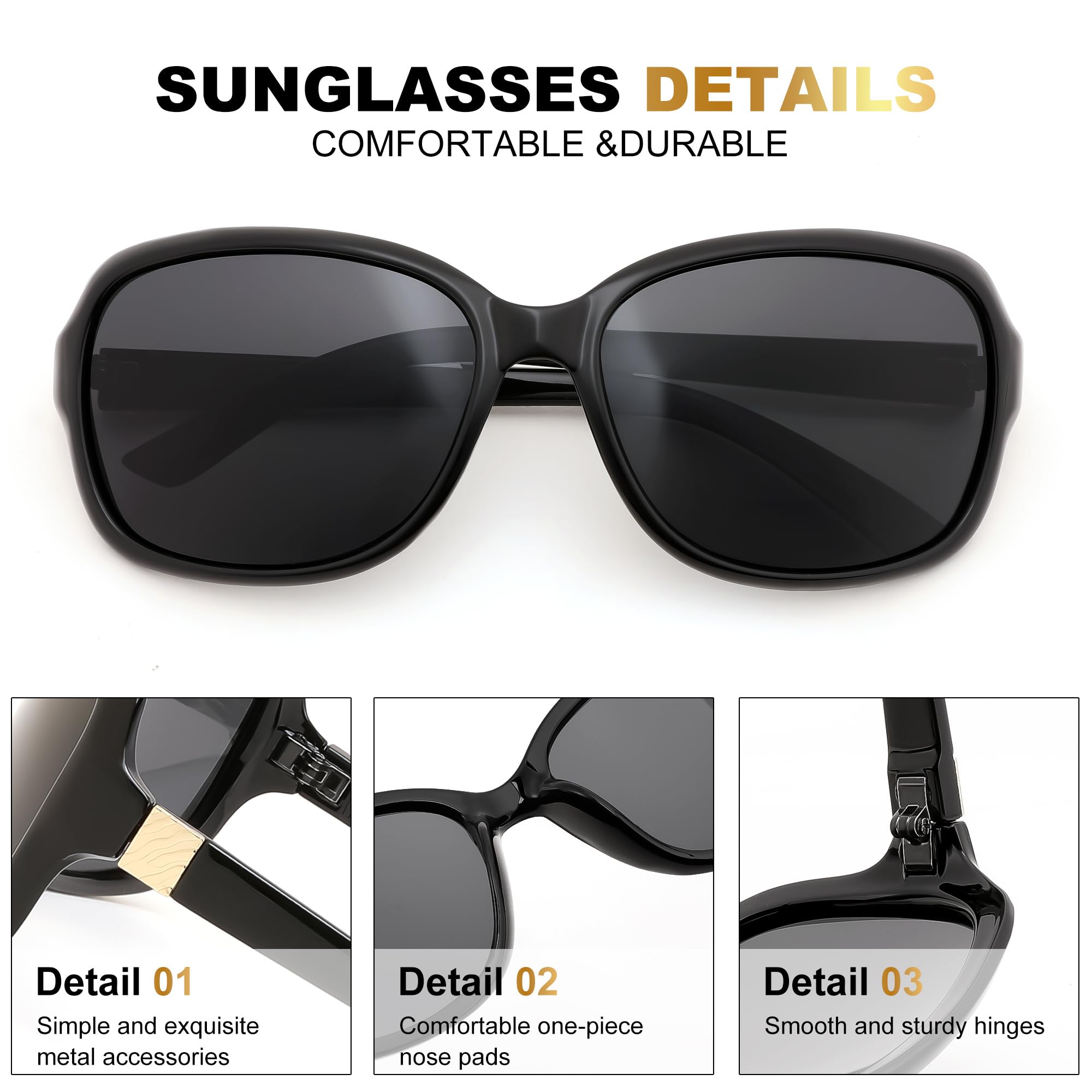 FEISEDY Polarized Sunglasses for Women Classic Vintage Square Wraparound UV400 Protection Shade B0309 Black/Grey