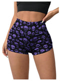 WDIRARA Women's Goth Graphic High Waisted Shorts Ruched Workout Athletic Yoga Biker Skeleton Shorts Purple Large
