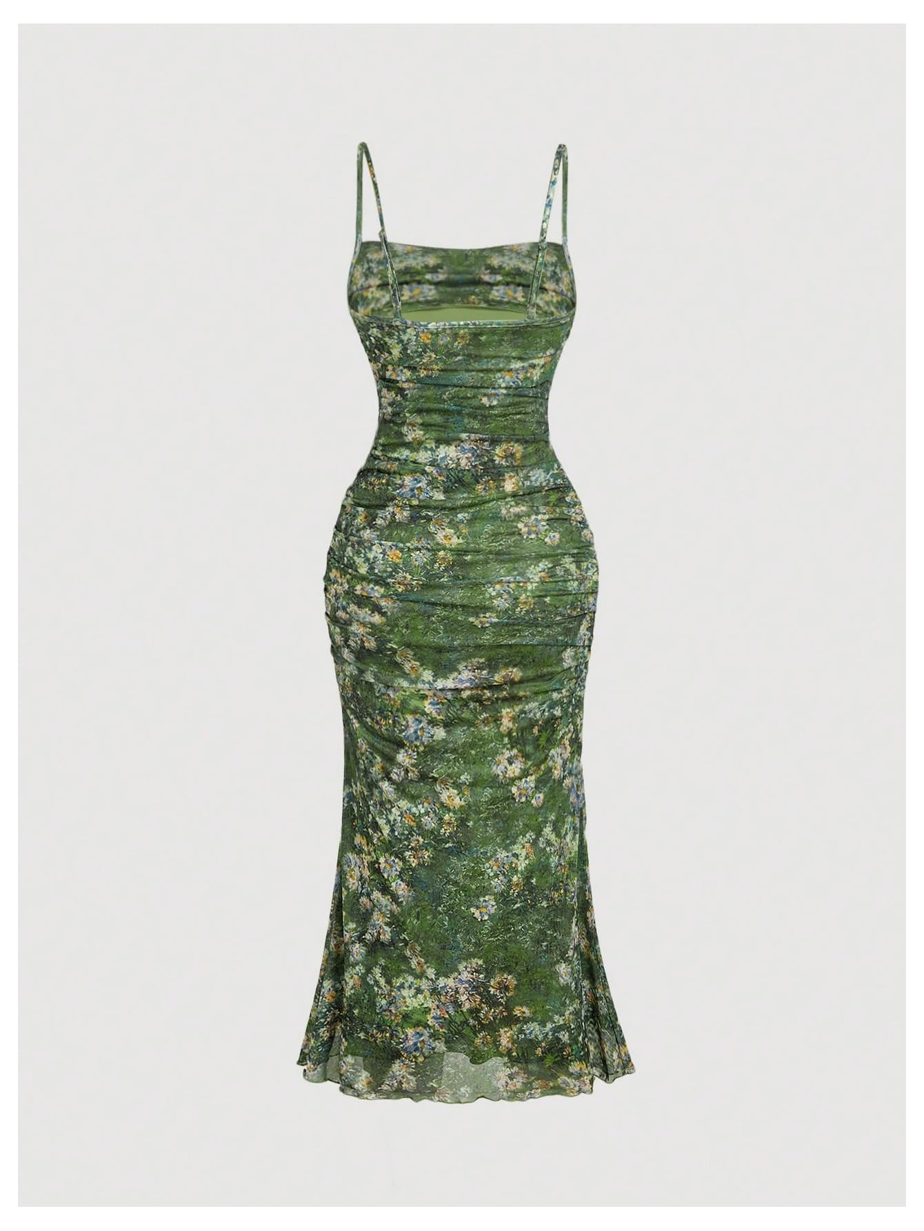 GORGLITTER Women's Floral Spring Summer Wedding Guest Dress Bridal Shower Cocktail Tea Party Beach Midi Sun Dress 2026 Green Floral Small
