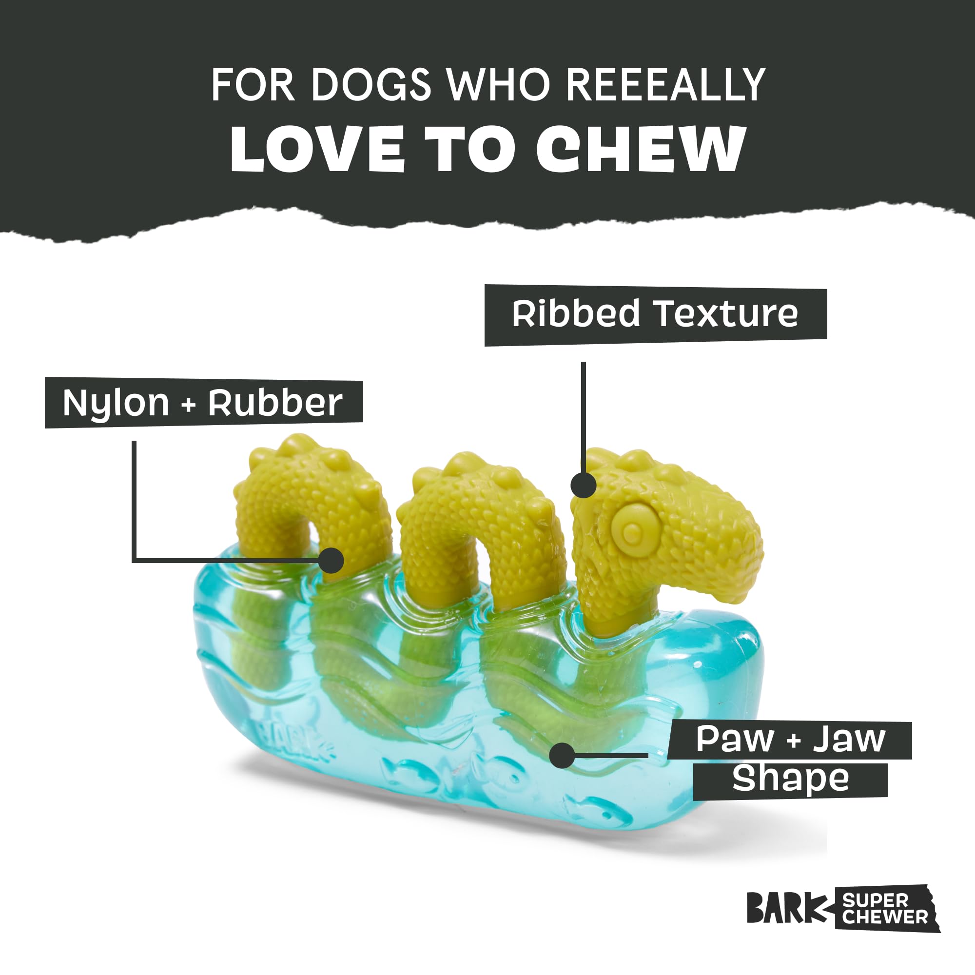 Barkbox Dogness Monster Super Chewer Dog Chew Toy - Tough Dental Stimulating Toy for Aggressive Chewers | Large