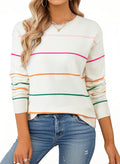 SHEWIN Sweaters for Women Crew Neck Womens Fall Tops Casual Striped Sweater Women Lightweight Womens Tops Dressy Casual Fall Clothes White XX-Large