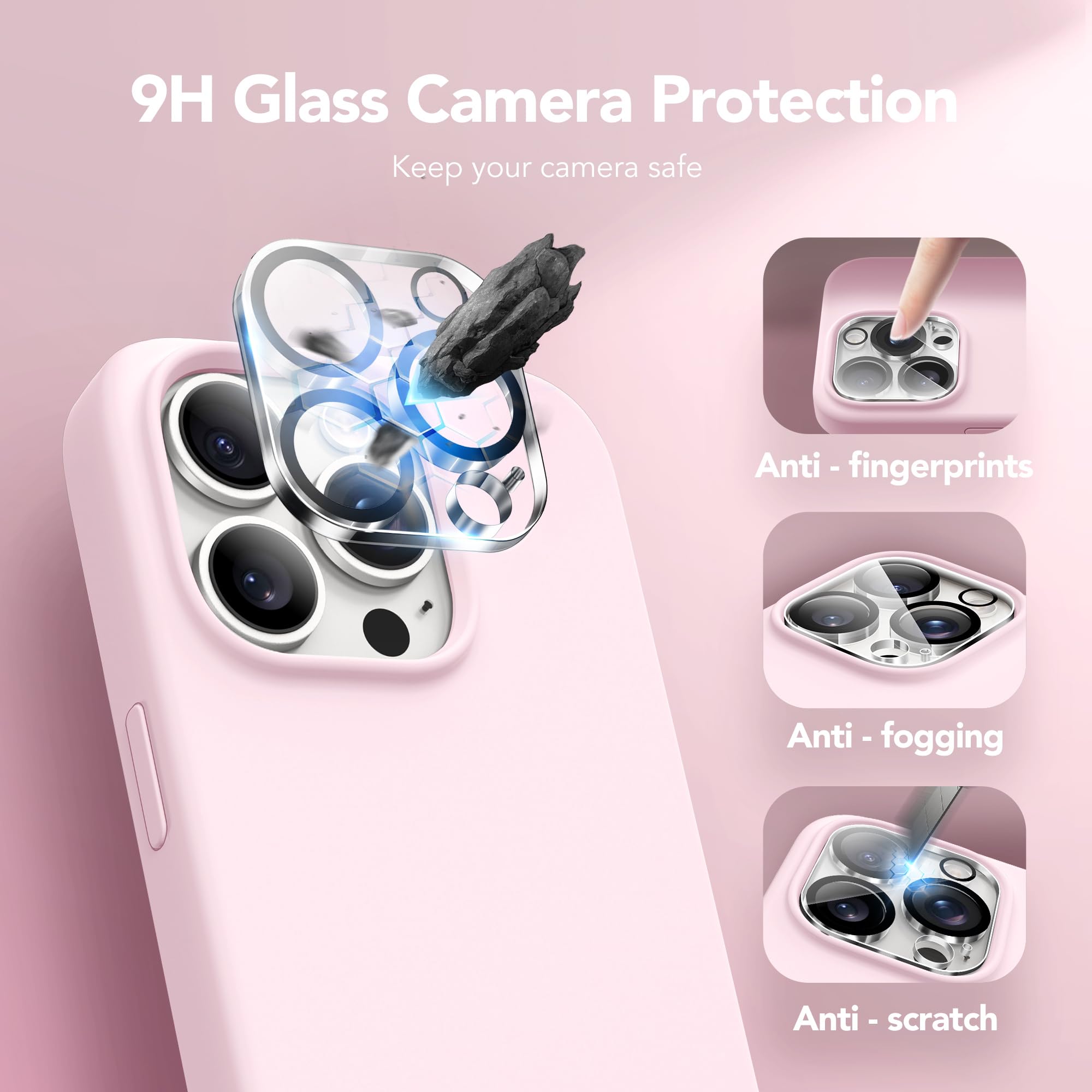 GONEZ for iPhone 15 Pro Max Case Silicone, Compatible with Magsafe, Camera Protector + Screen Protector, Soft Anti-Scratch Microfiber Lining, Liquid Silicone Shockproof Phone Cover, Chalk Pink