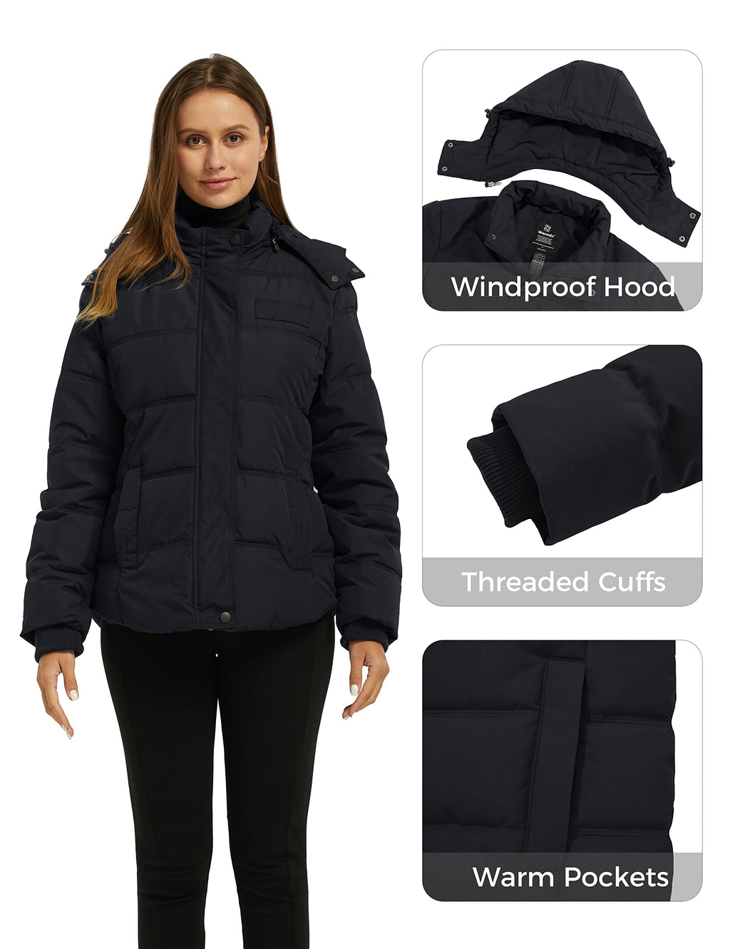 wantdo Women's Thickened Puffer Jacket Light Winter Coat Winter Jacket Black 3XL