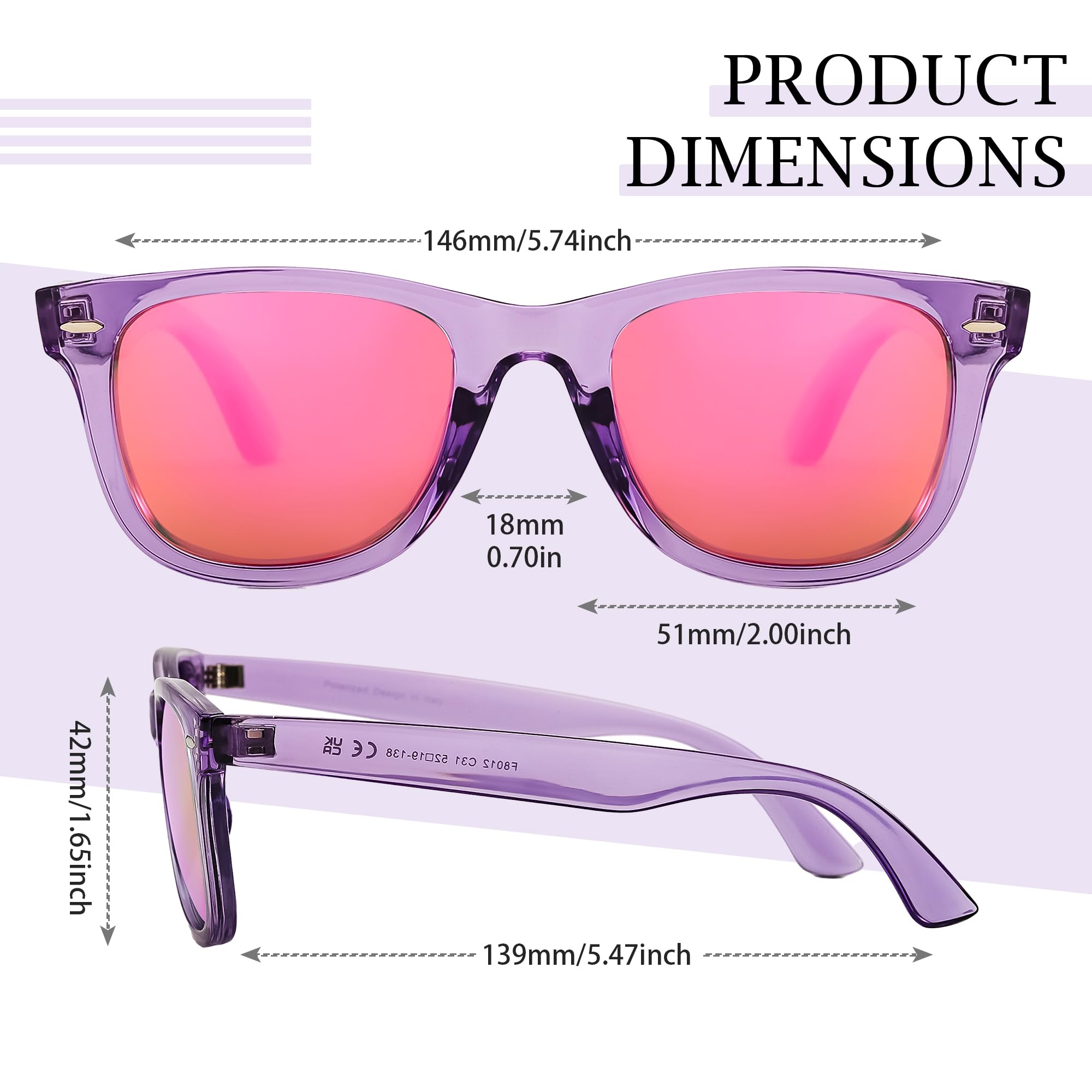 SIPHEW Polarized Sunglasses for Women - Square Frame Pink Mirrored Beach Eyewear, Trendy Womens UV400 Sunglasses for Small Face