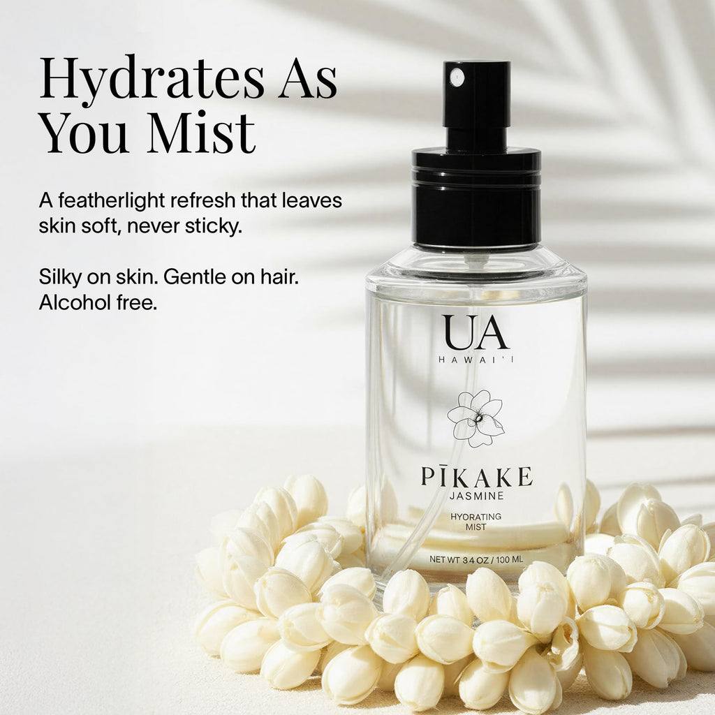 Pikake Body and Hair Mist from Hawaii, Hair Perfume for a Light, Hydrating Refresh, Body Mist for Women and Men, Alcohol-Free, With Moisturizing Hyaluronic Acid & Glycerin, Glass Bottle, 3.4 oz