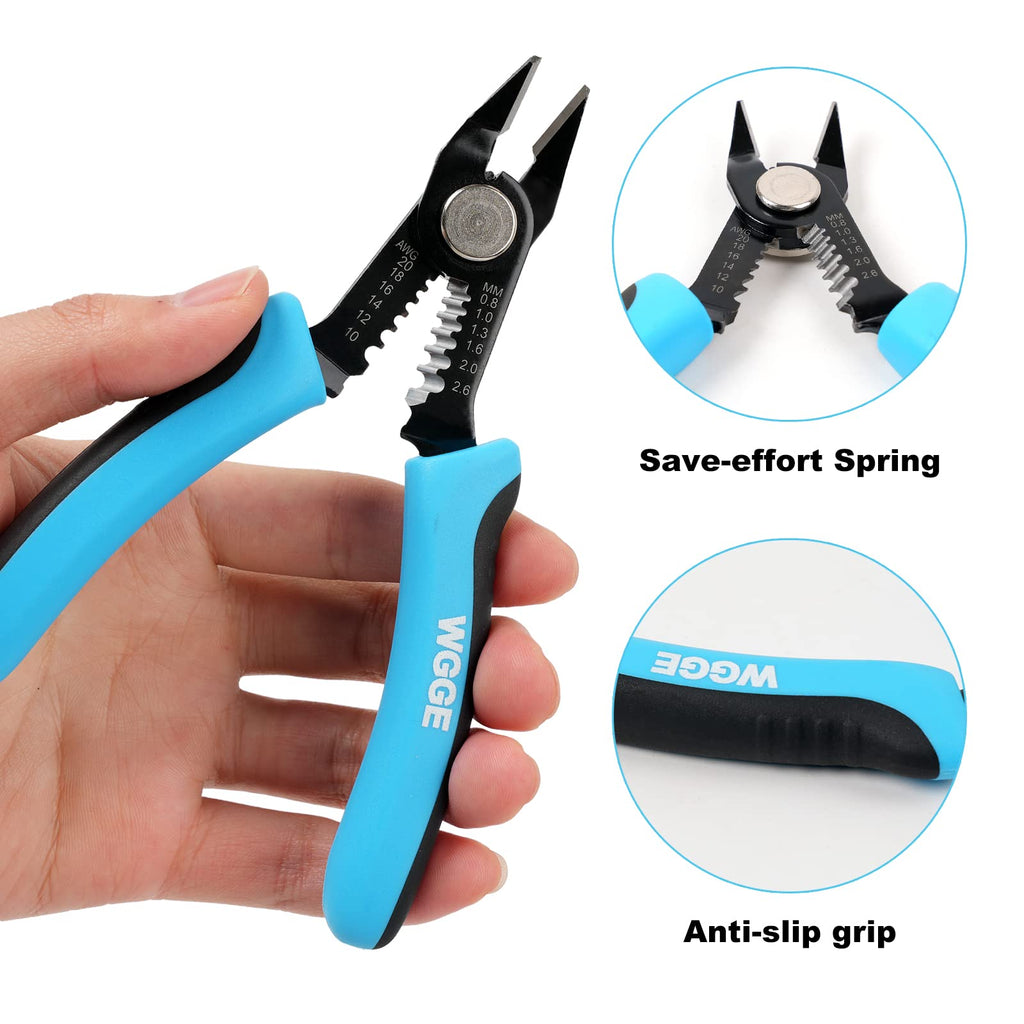 WGGE Wire Cutters Precision Flush Pliers with Supplementary Stripping, Cutting Pliers, Handy and Slim Diagonal Cutters, Ultra Sharp Wire Cutter, 10-20AWG wire stripper (6 inch)