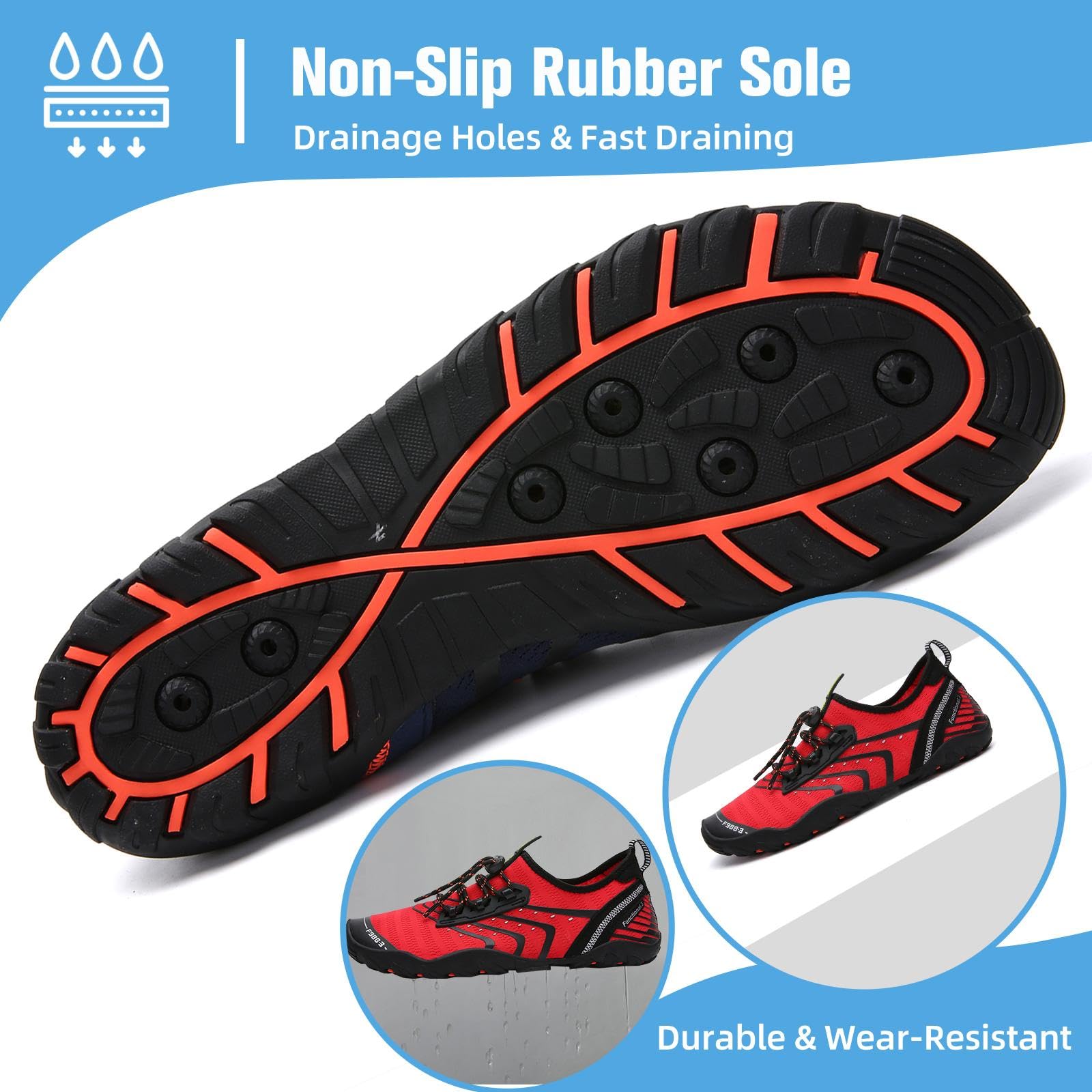 Mishansha Water Shoes for Women Men, Quick-Dry Barefoot Swim Shoes with Drainage Holes, Lightweight Aqua Shoe for Beach Pool River Boating Yoga Walking 12.5 Women/11 Men Red
