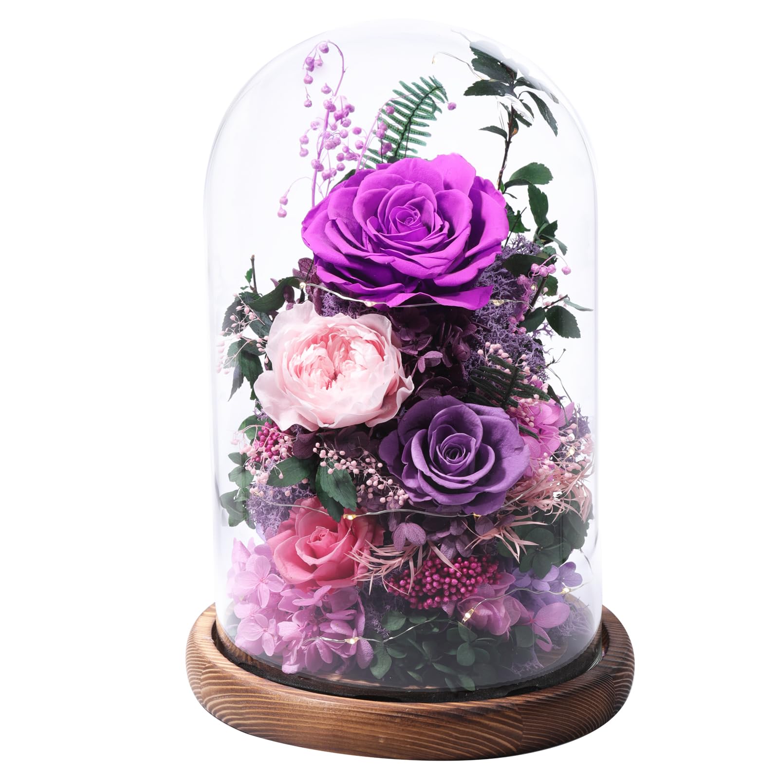 lovenfold Flowers for Delivery Preserved Flowers Rose in Glass Dome, Purple Rose Forever Flowers Birthday Gifts for Women Mom Grandma Friend Gifts for Her, Home Decor