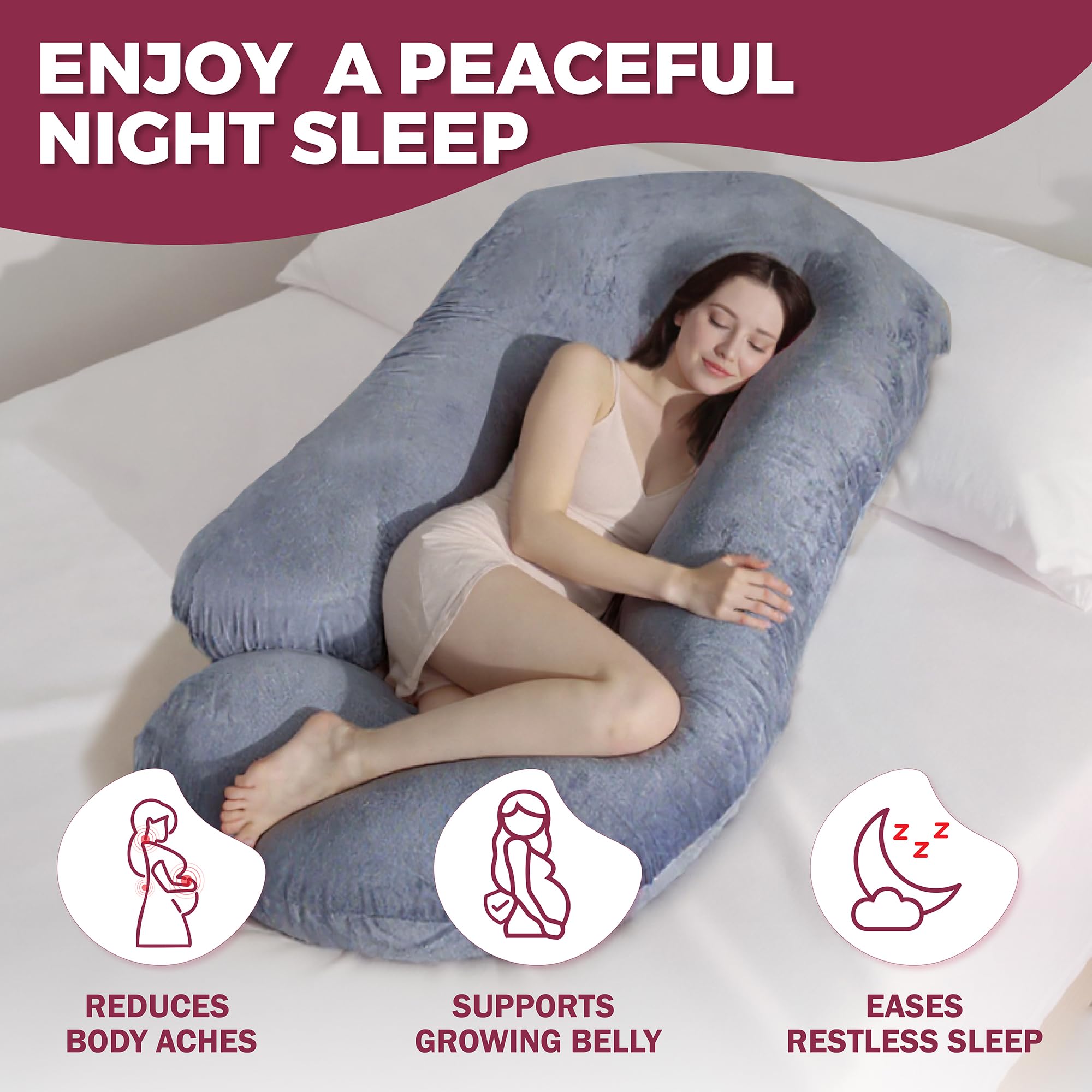 PILLANI Pregnancy Pillows for Sleeping – 57-Inch Maternity Pillow for Pregnant Women with Removable Washable Cover – Support for Back, Belly, Neck, Legs, and Hips – V C U Shaped Full Body Pillow