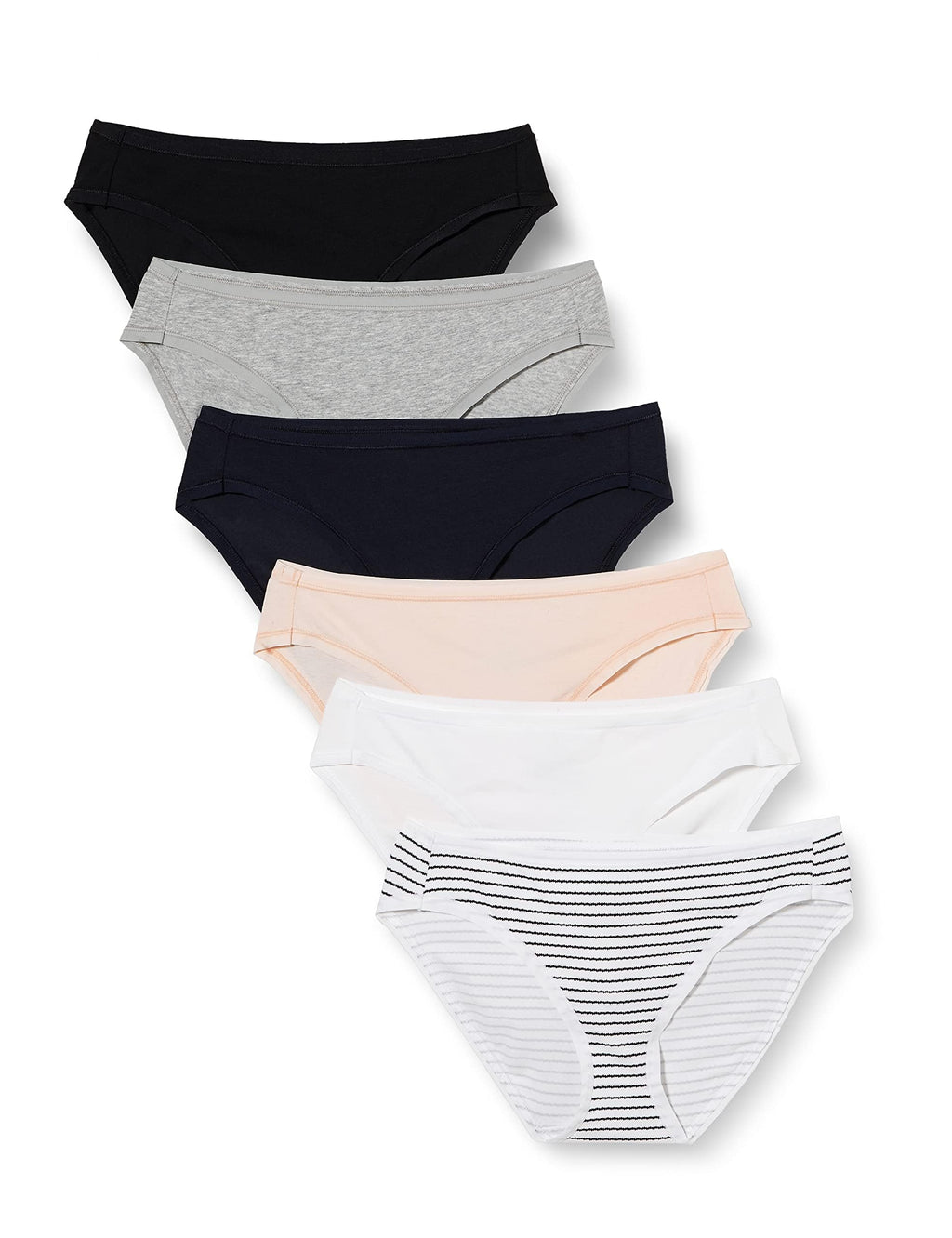 Amazon Essentials Women's Breathable Cotton Bikini Brief Underwear with Full Coverage, Pack of 6, Multicolor/Heather/Stripe, Small