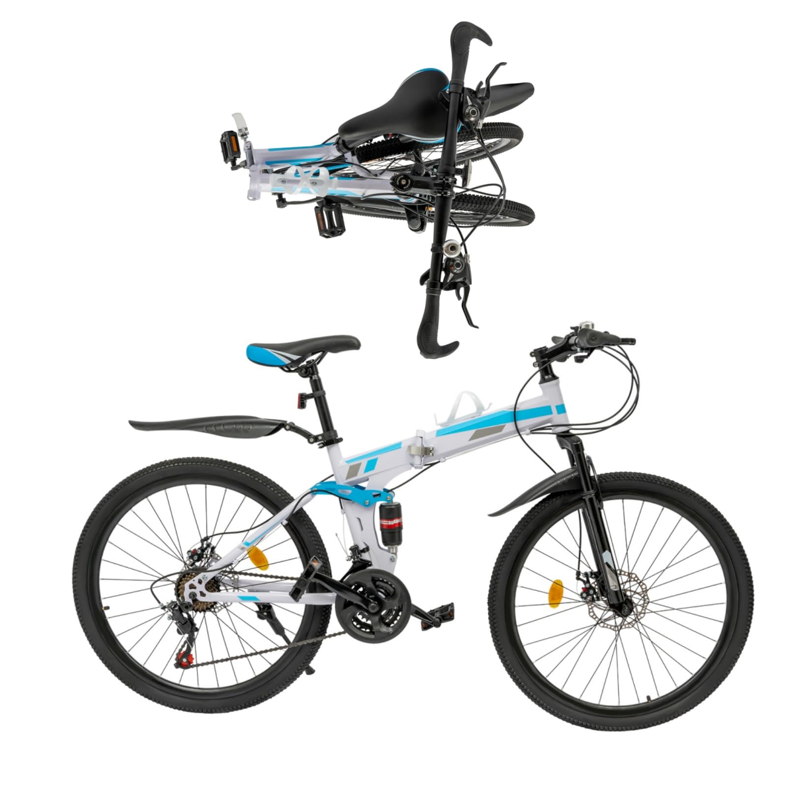 Arligaaduo 26 Inch Foldable Mountain Bike, 21 Speed Folding Mountain Bike with Double Shock Effect, Full Suspension Powerful Mechanical Dual Disc Brakes, Unique Design and Ergonomic Frame & Cushion