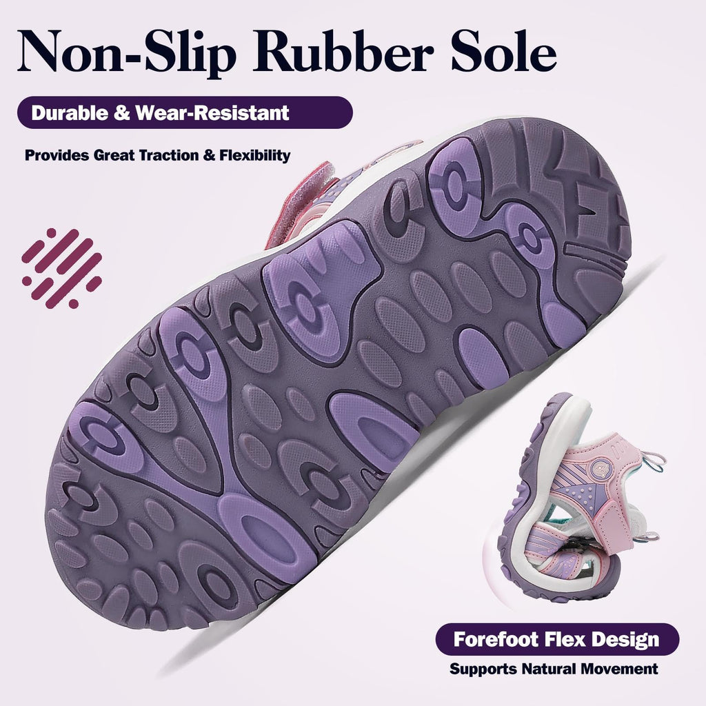Mishansha Girls Boys Hiking Sandals, Closed Toe Water Sandals for Kids, Non-Slip Lightweight Outdoor Sport Sandal with Adjustable Strap Little Kid 12 Violet