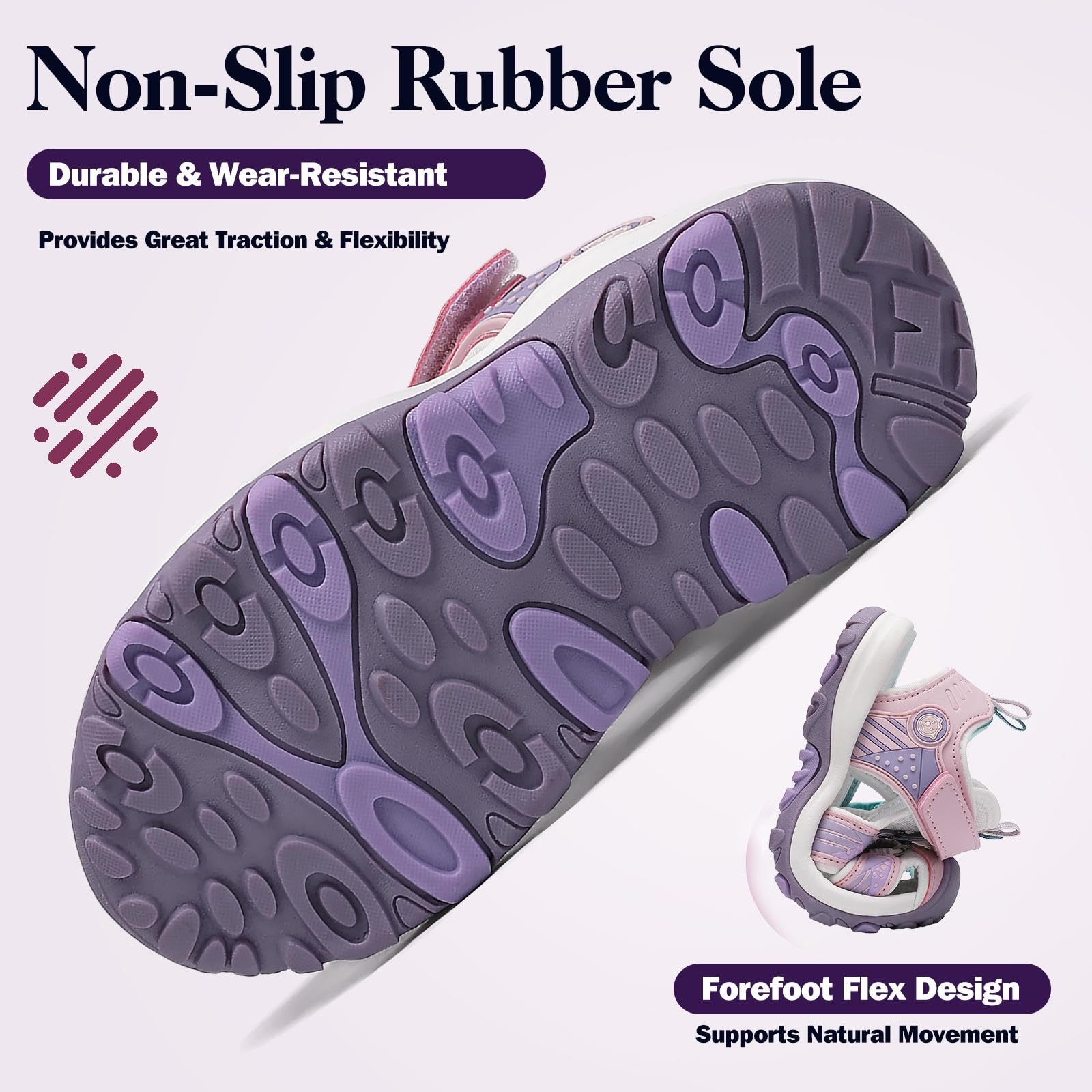 Mishansha Girls Boys Hiking Sandals, Closed Toe Water Sandals for Kids, Non-Slip Lightweight Outdoor Sport Sandal with Adjustable Strap Little Kid 12 Violet