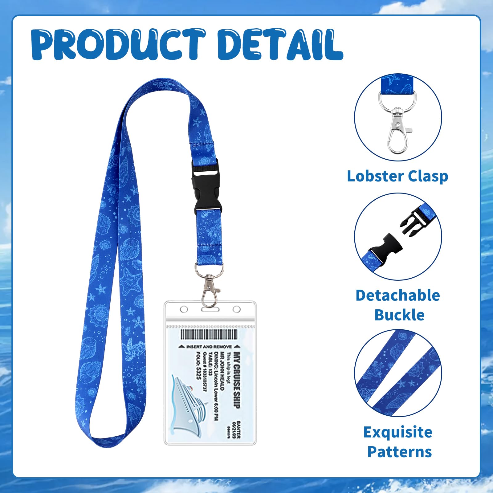 6 Pack Lanyards for Cruise Ship Cards with Waterproof ID Card Badge Holders for Royal Caribbean Cruise Essentials 2026（Ocean）