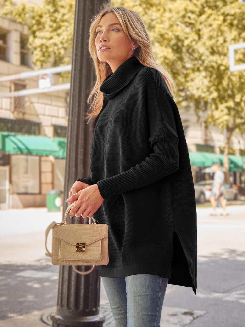 LILLUSORY Oversized Turtleneck Pullover Sweater Women 2025 Long Tunic Cozy Winter Trendy Plus Size Poncho Cowl Neck Cute Casual Early Fall Fashion Must Have Work Old Money Clothes Outfit Clothing