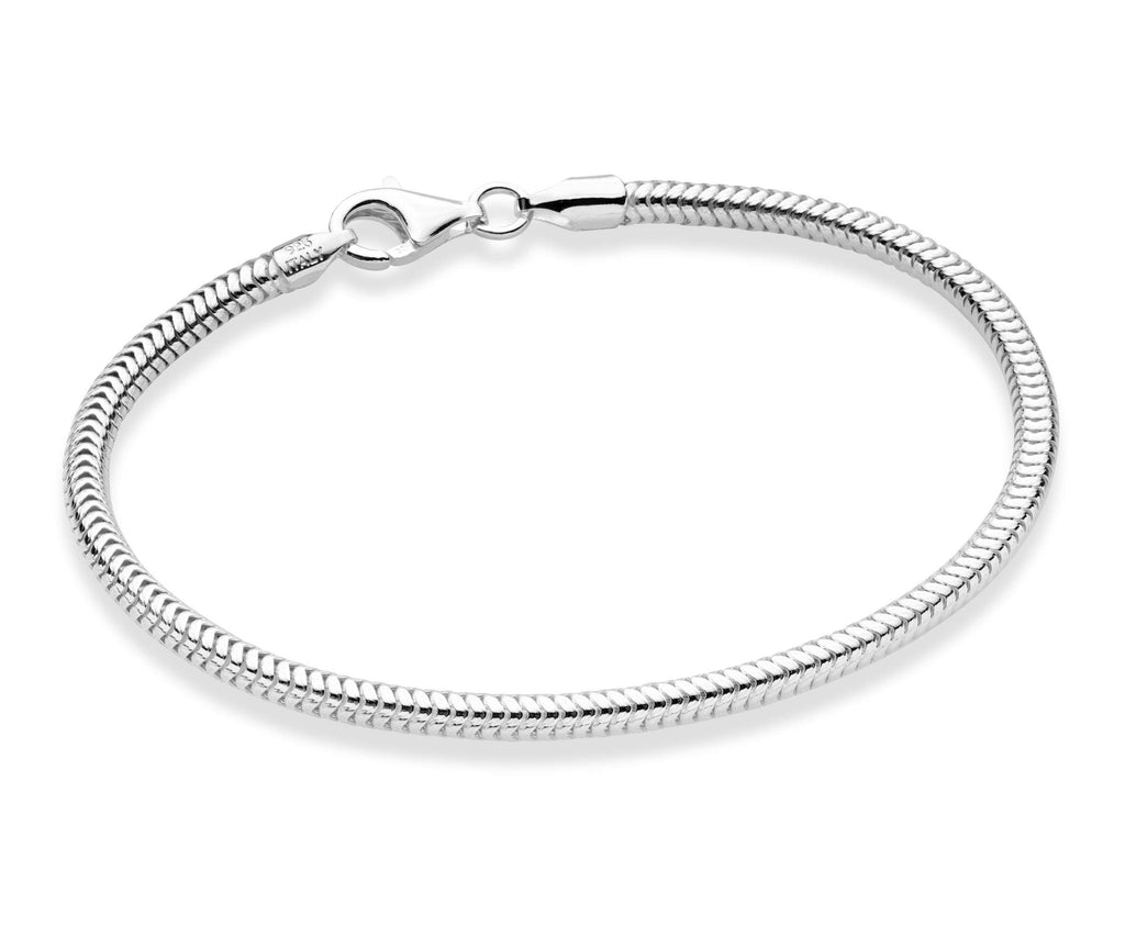 Miabella Italian 925 Sterling Silver Solid 3mm Snake Chain Bracelet for Women Men, Made in Italy (Length 7.0 Inches (X-Small))