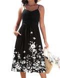 Zeagoo Women's Summer Adjustable Spaghetti Strap Casual Midi Wedding Guest Dress with Pockets Pleated Party Dresses Flowy A Line V Neck Floral Sundress