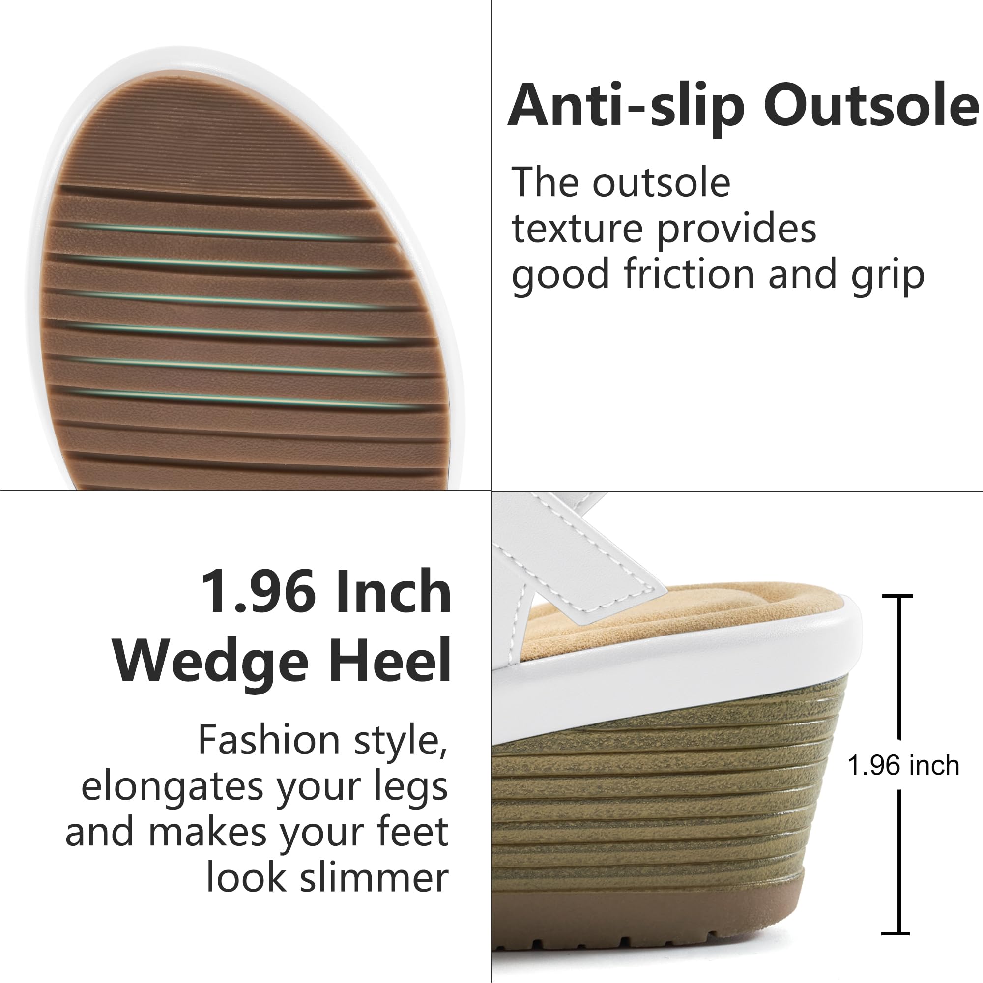 Aomigoct Dressy Womens Wedge Sandals: White 8 Comfortable Platform Work Sandals for Women 2026 - Elastic Back Strap Casual Walking Wedding Shoes