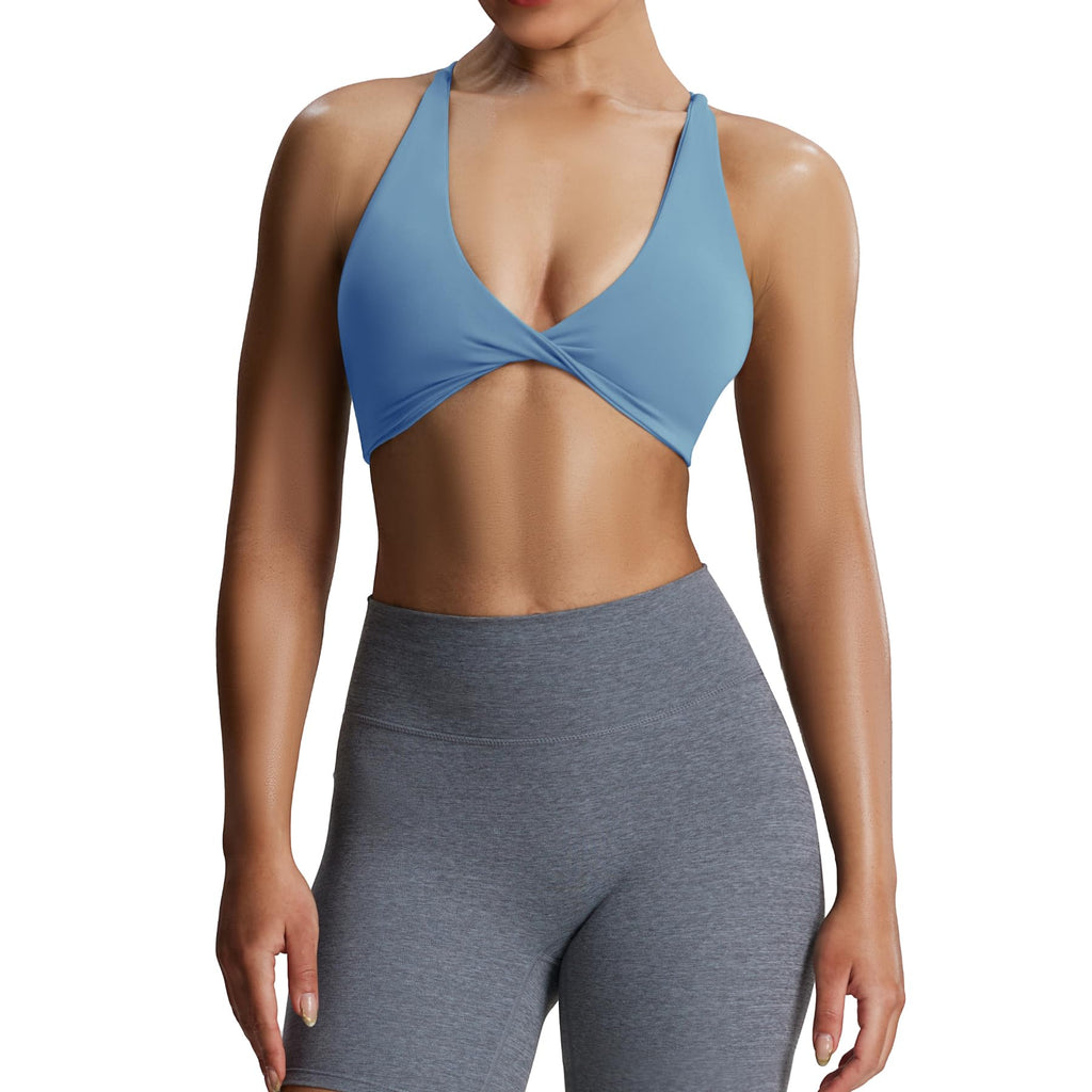 Aoxjox Women's Workout Sports Bras Fitness Sienna Low Impact Bra Yoga Crop Tank (Mykonos Blue, X-Small)