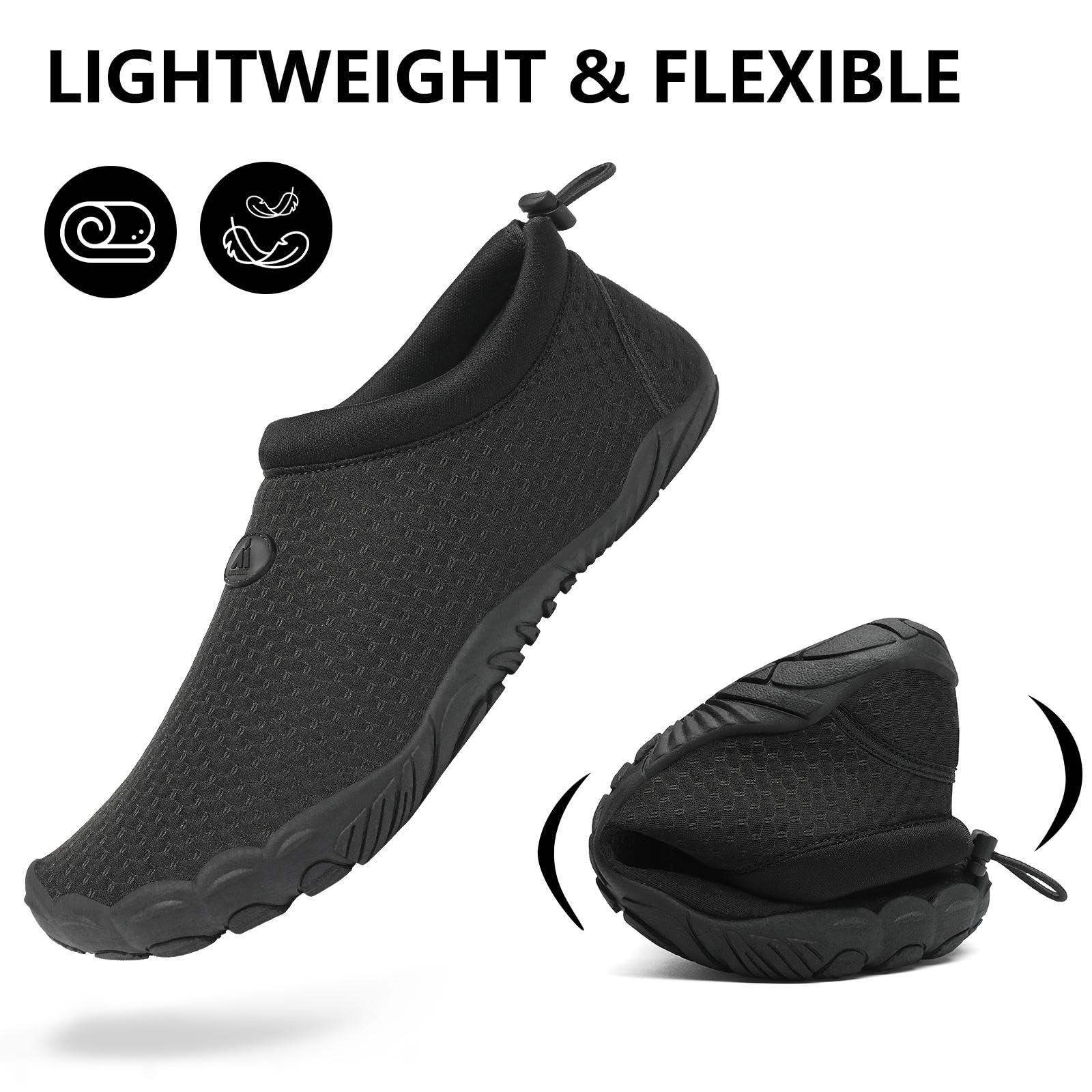 Mishansha Womens Mens Water Shoes Wide Toe Box Swim Beach Barefoot Shoes Quick Dry Non Slip Lividity Black 13.5 Women/11.5 Men