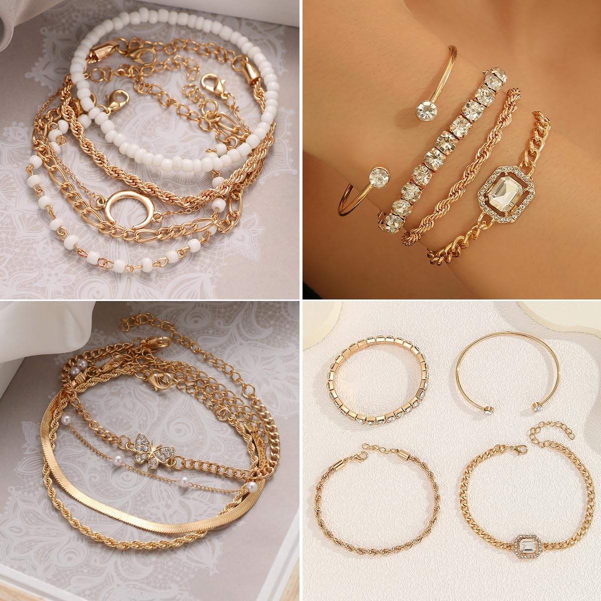 IFNODO 98pcs Gold Jewelry Set for Women Trendy Costume Jewelry Gold Plated Necklace Bracelet Gold Earrings And Rings Set for Women Friendship Gift Set