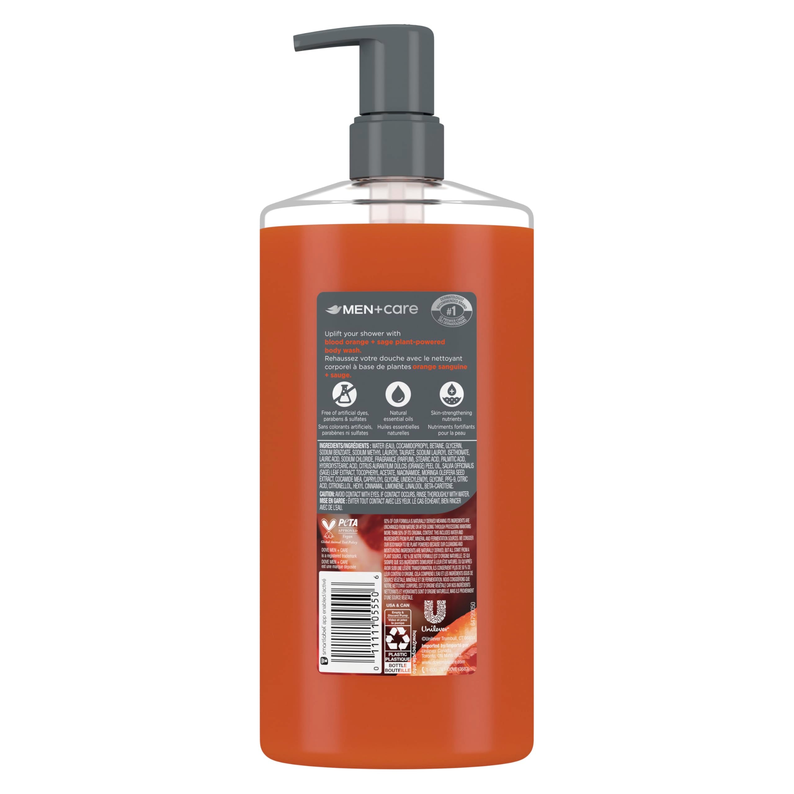 DOVE MEN + CARE Body Wash Blood Orange to Rebuild Skin in the Shower with Plant-Based Cleansers and Moisturizers 26 fl oz