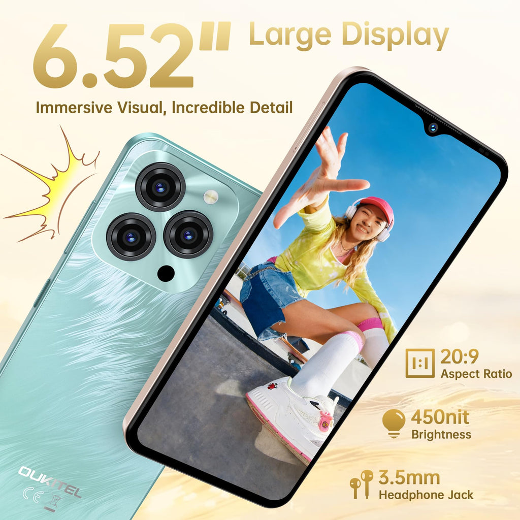 OUKITEL C3 Android 16 Cell Phone Unlocked-16GB RAM+128GB/TF 1TB ROM Smartphone, 5000mAh Battery, 6.52'' Waterdrop Screen, 13MP+5MP Camera, 4G Dual SIM Android Phone, Face ID/3.5mm Jack/GPS/BT5.0, Blue