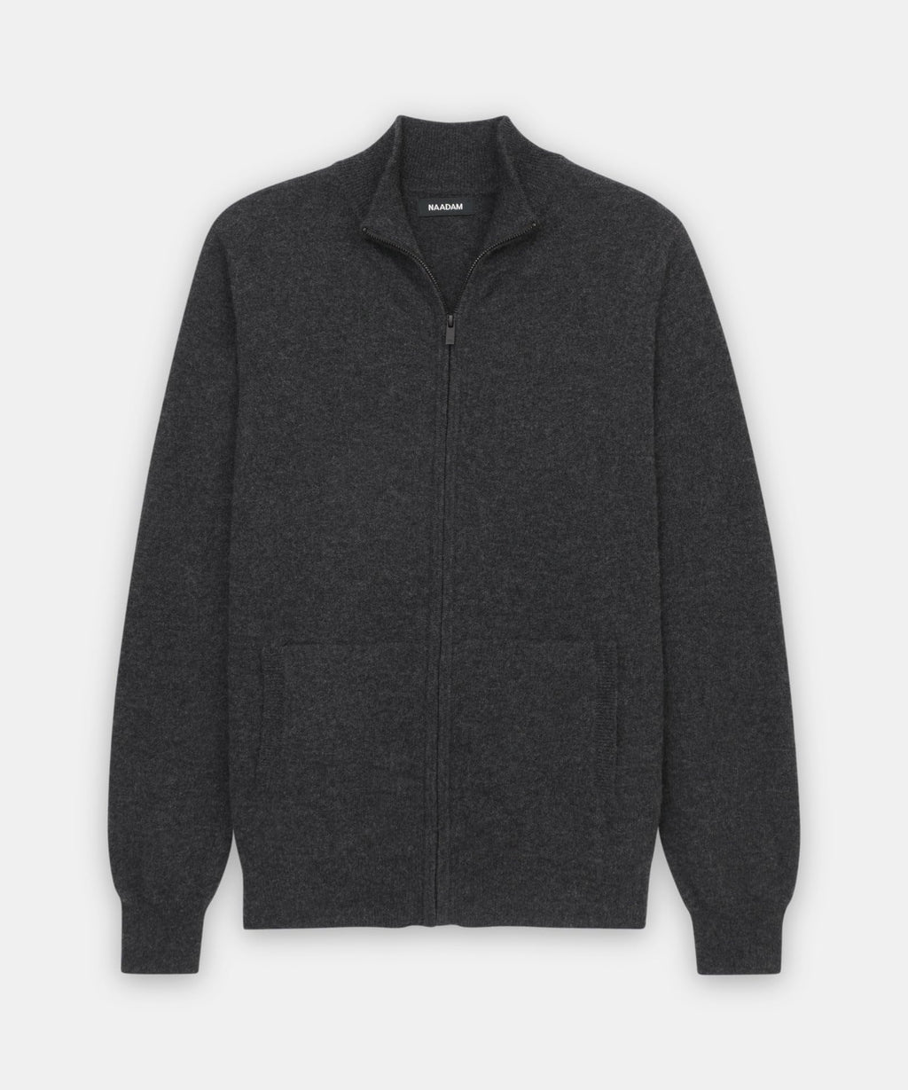 NAADAM Signature Mens Cashmere Full Zip Sweater, Smoke,M