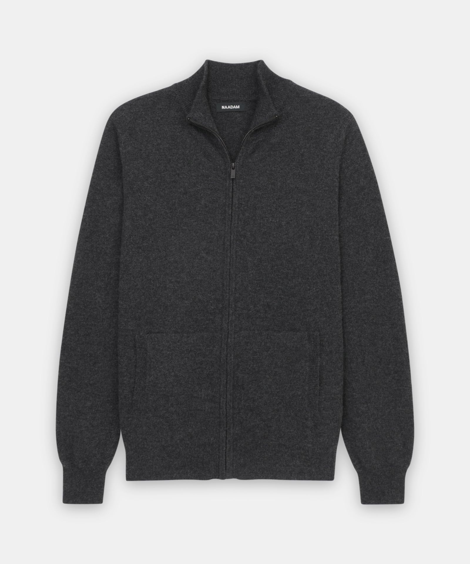 NAADAM Signature Mens Cashmere Full Zip Sweater, Smoke,M