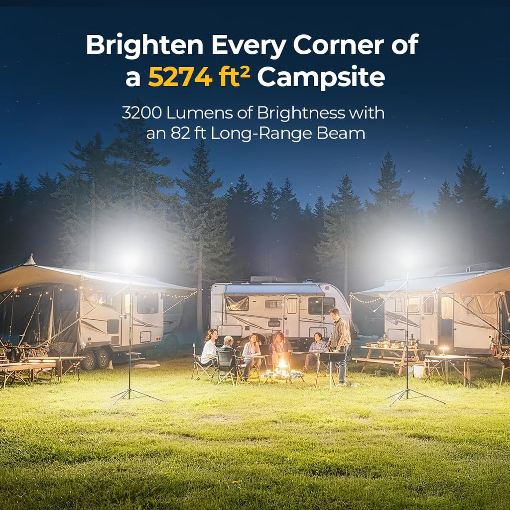BougeRV Telescoping Camping Light, 3200 Lumen Outdoor Lantern, 8000mAh LED Lantern, 7.55 ft Tall, 90-Hour Runtime, Rechargeable Tent Lamp for Camping, Emergency, Hiking, Outdoor, Fast Charging Version