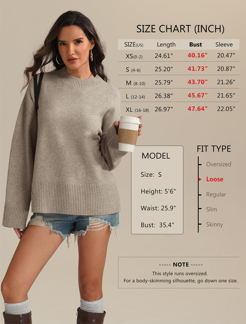 ATHMILE Sweaters for Women 2026 Fall Fashion Outfits Long Sleeve Loose Casual Crewneck Ribbed Knit Pullover Winter Clothes Camel