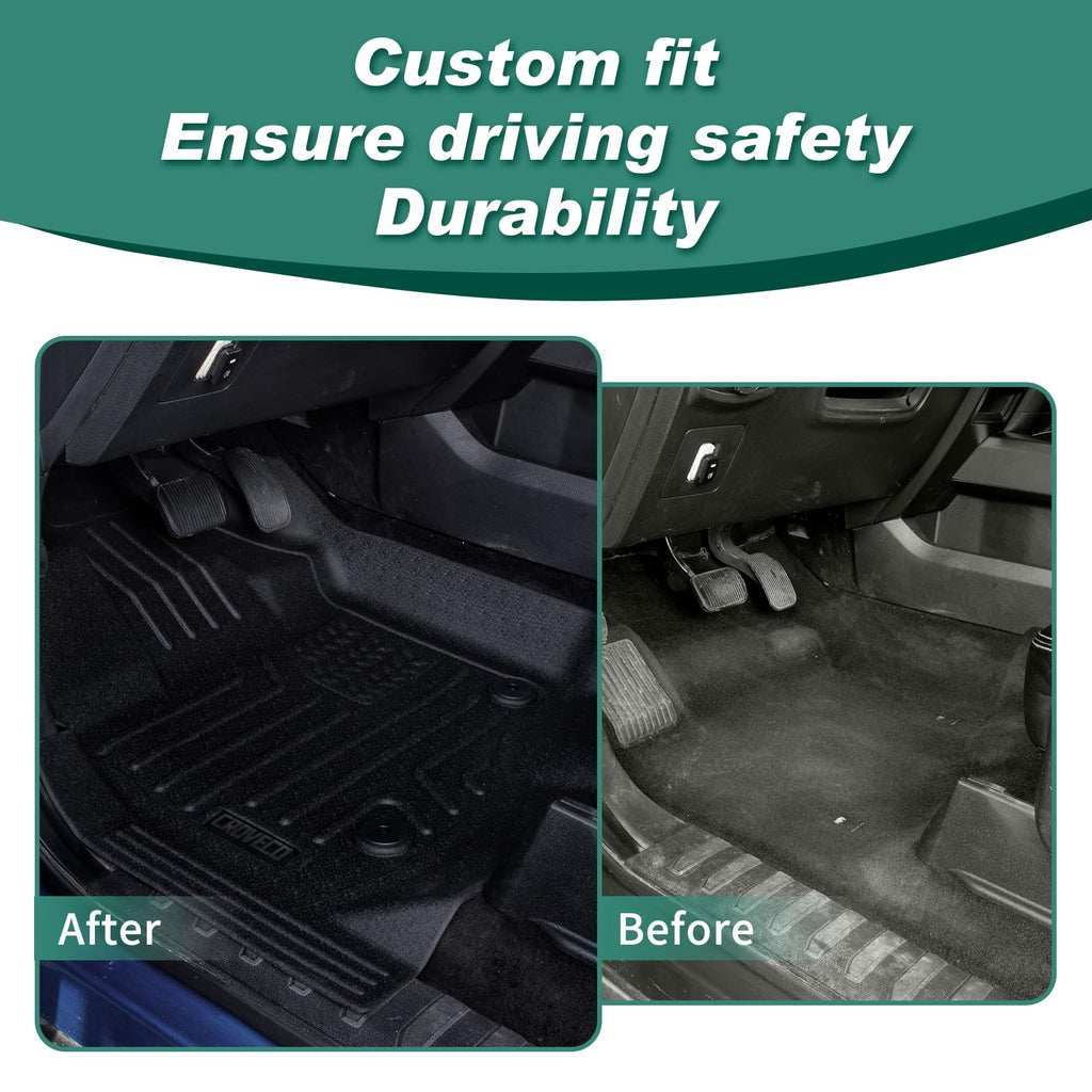 CROVECO Floor Mats for Ford F150 2015-2026 SuperCrew Cab (Includes 2022-2025 Lightning) w/o Fold Flat Storage Carpet Floor TPE All Weather Cargo Liner 1st & 2nd Row Floor Liners, 3pcs Black