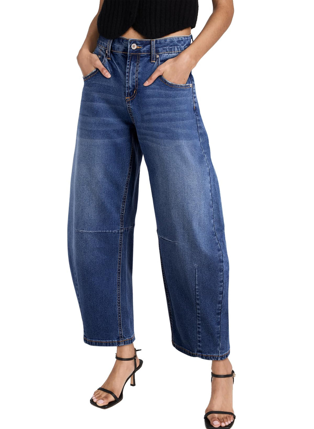 Sidefeel Women's Barrel Jeans Wide Leg Vintage Mid Rise Y2k Baggy Boyfriend Denim Pants Size 10 Blue