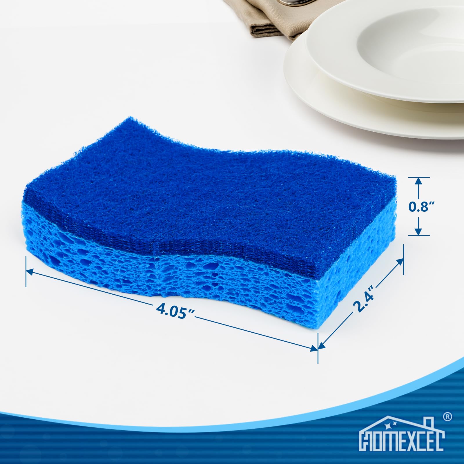 HOMEXCEL Sponges Kitchen 24pcs Non-Scratch for Dishes, Blue Scrub Cleaning Sponge for Non-Coated Cookware, Dishes, Pots, Pans, Dual Sided Dish Sponge for Kitchen, Household, Bathroom