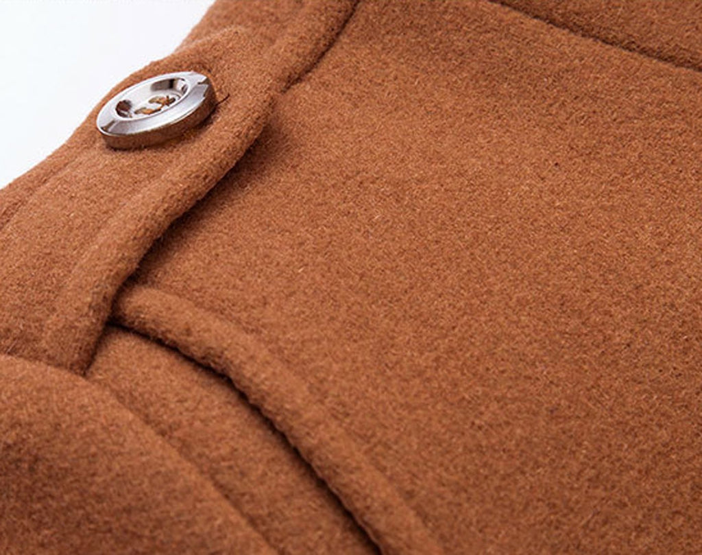 chouyatou Men's Stand Collar Wool-Blend Classic Pea Coat with Removable Inner Collar (Small, H36-Brown)