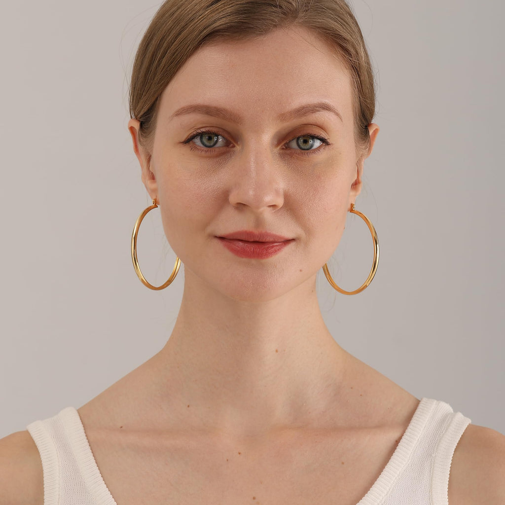 4mm Thick Gold Chunky Earrings Steling Silver Post Hoops Earrings For Women Hollow Tube Hoops Earrings Thick Golden Hoop Earrings Hypoallergenic Lightweight Gold Hoop Large Earrings 20/30/40/50/60MM