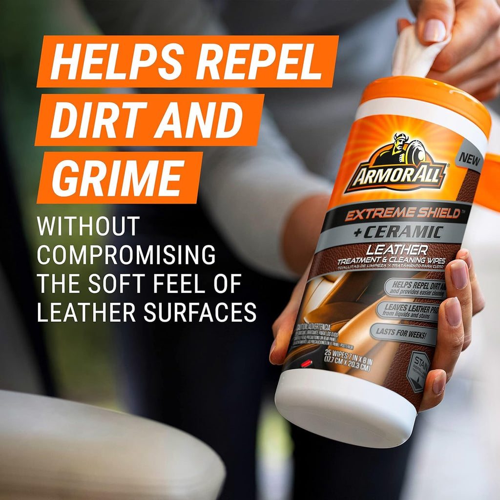 Armor All Ceramic Car Leather Cleaning Wipes, Use on Heated Seats and Leather Surfaces, Includes Ceramic Leather and Extreme Protectant Wipes - 2 Count