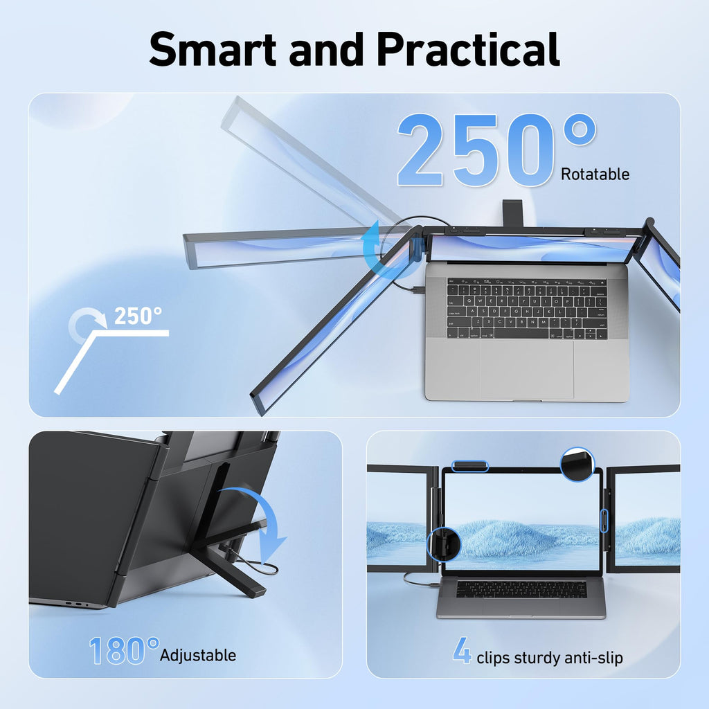 Pornitor Laptop Screen Extender, 14’’ FHD 1080P Triple Portable Monitor for Laptop with Ultra-Slim IPS Display, USB-C Plug and Play Multi Screen Attachment for 14"-16.5" Laptops