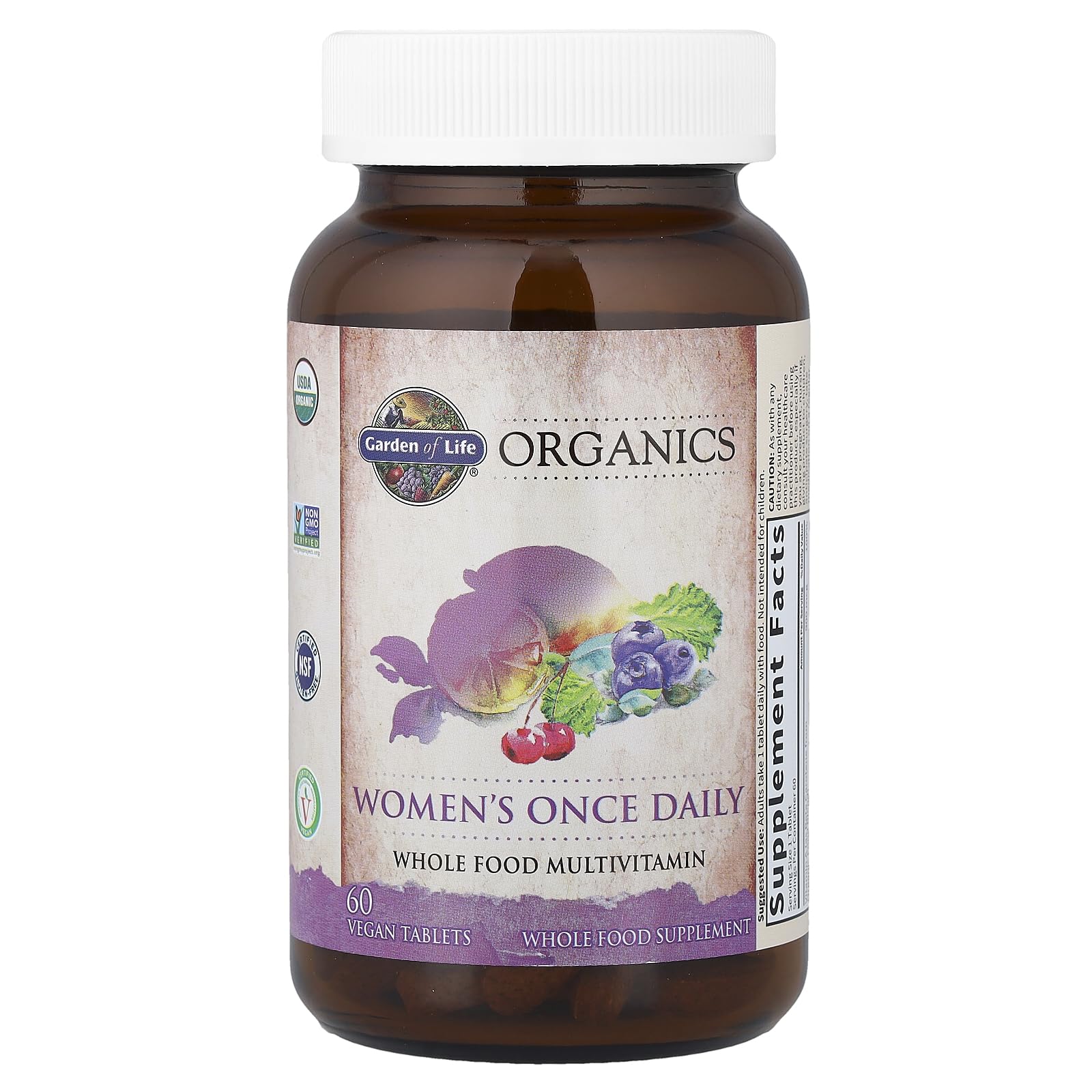 Garden of Life Organics Multivitamin for Women - Women's Once Daily Multi - Whole Food Multi with Iron, Biotin, Vegan Organic Womens Multivitamin for Health, Energy Hair Skin and Nails, 60 Tablets