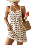WDIRARA Women's Crochet Cover Up Dress Hollow Out Knit Beach Dress Coverups Multicolor Medium