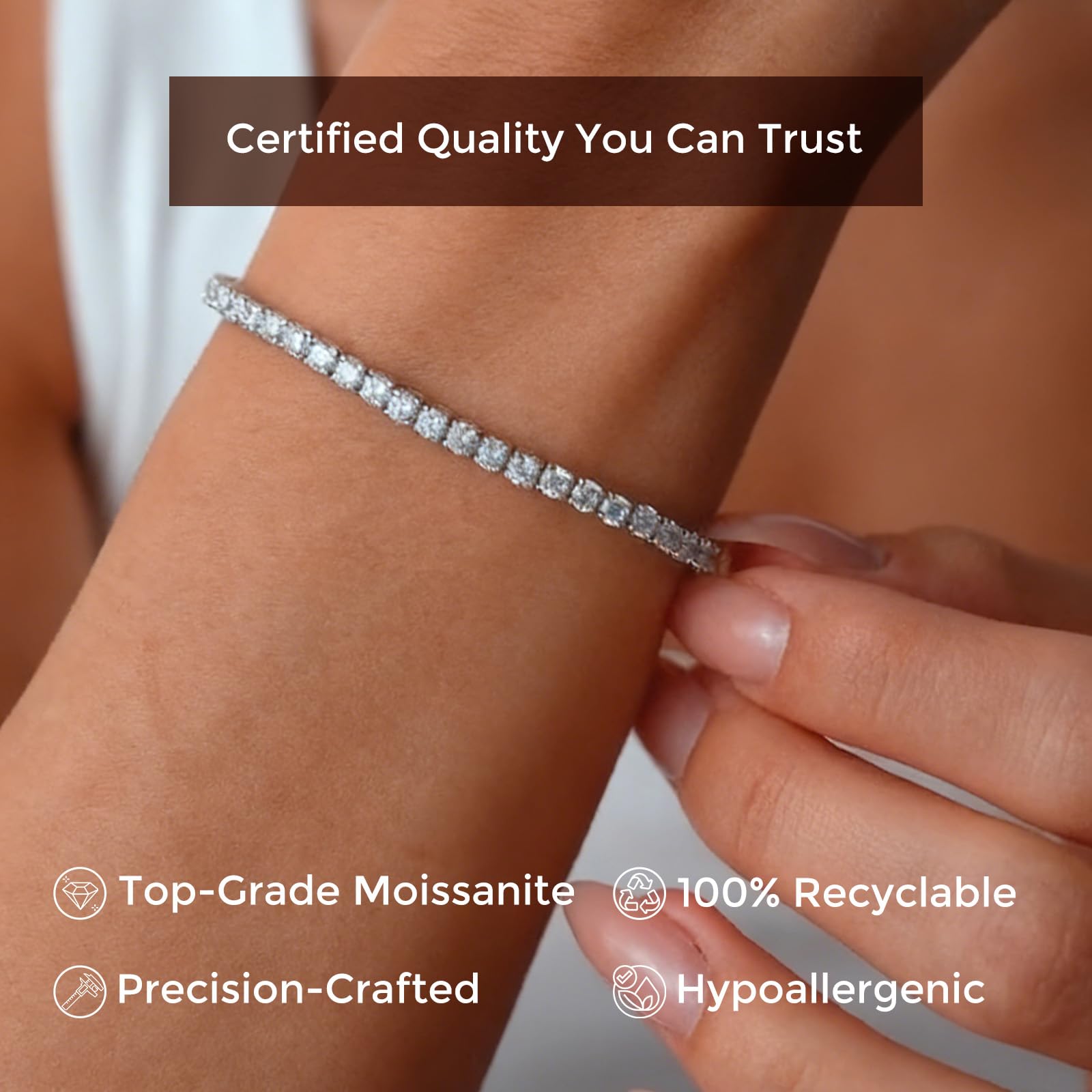 LOIPURI 5.1CT Moissanite Tennis Bracelet for Women, 3mm White Gold Plated S925 Sterling Silver D Color VVS1 Round Cut Moissanite Bracelets Jewelry Gift, Size 6.5Inch