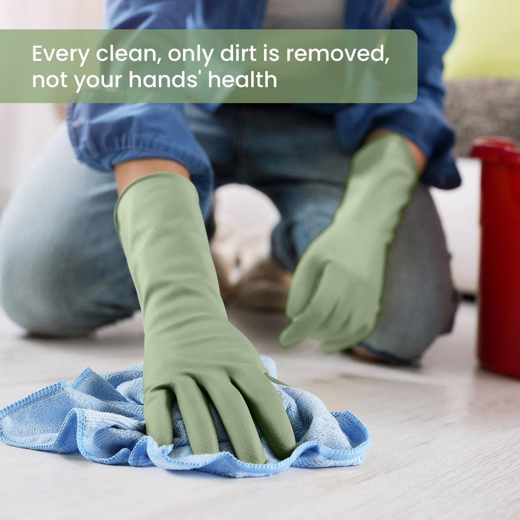 Rubber Cleaning Gloves for Dishwashing, 4 Pairs Reusable Kitchen Gloves for Washing Dishes and Household Cleaning, Colorful Dish Gloves with Flocked Lining and Non-Slip Grip, Pefect for Woman Men - M