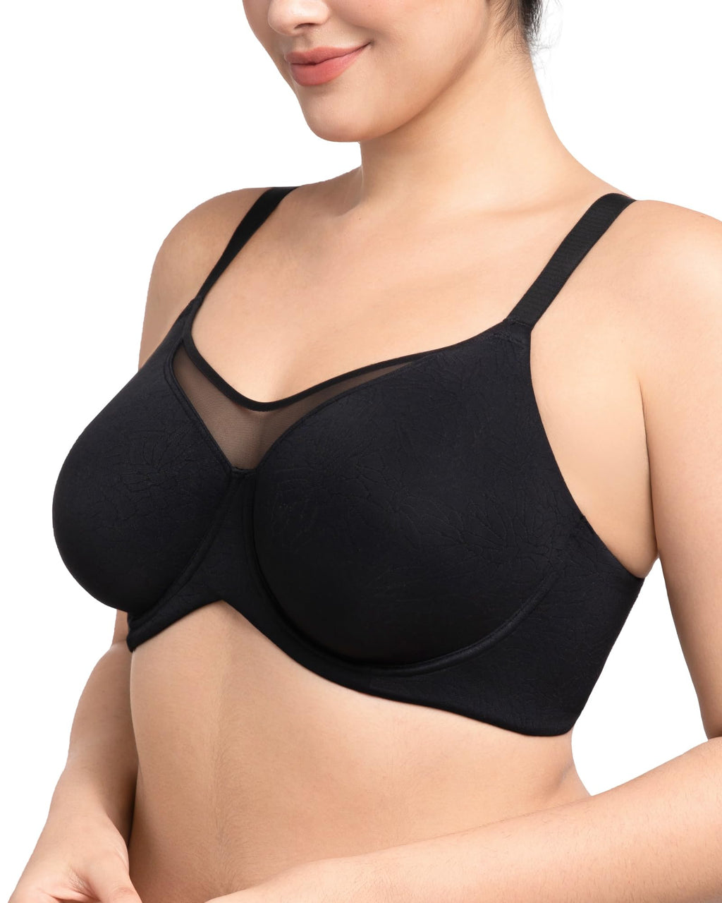 HSIA Minimizer Bras for Women Plus Size, Full Coverage Coolcomfort T Shirt Unlined Bra with Underwire for Heavy Breast, Black with Floral Print 40G