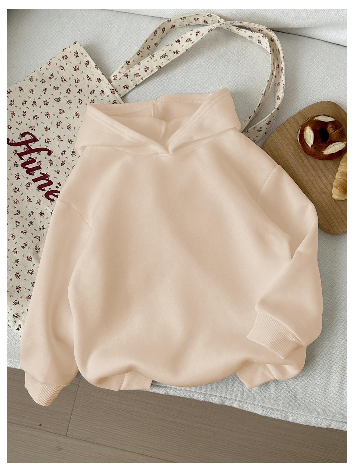 WDIRARA Girl's Cherry Graphic Hoodie Long Sleeve Hooded Sweatshirt Cute Pullovers Tops Apricot 11Y